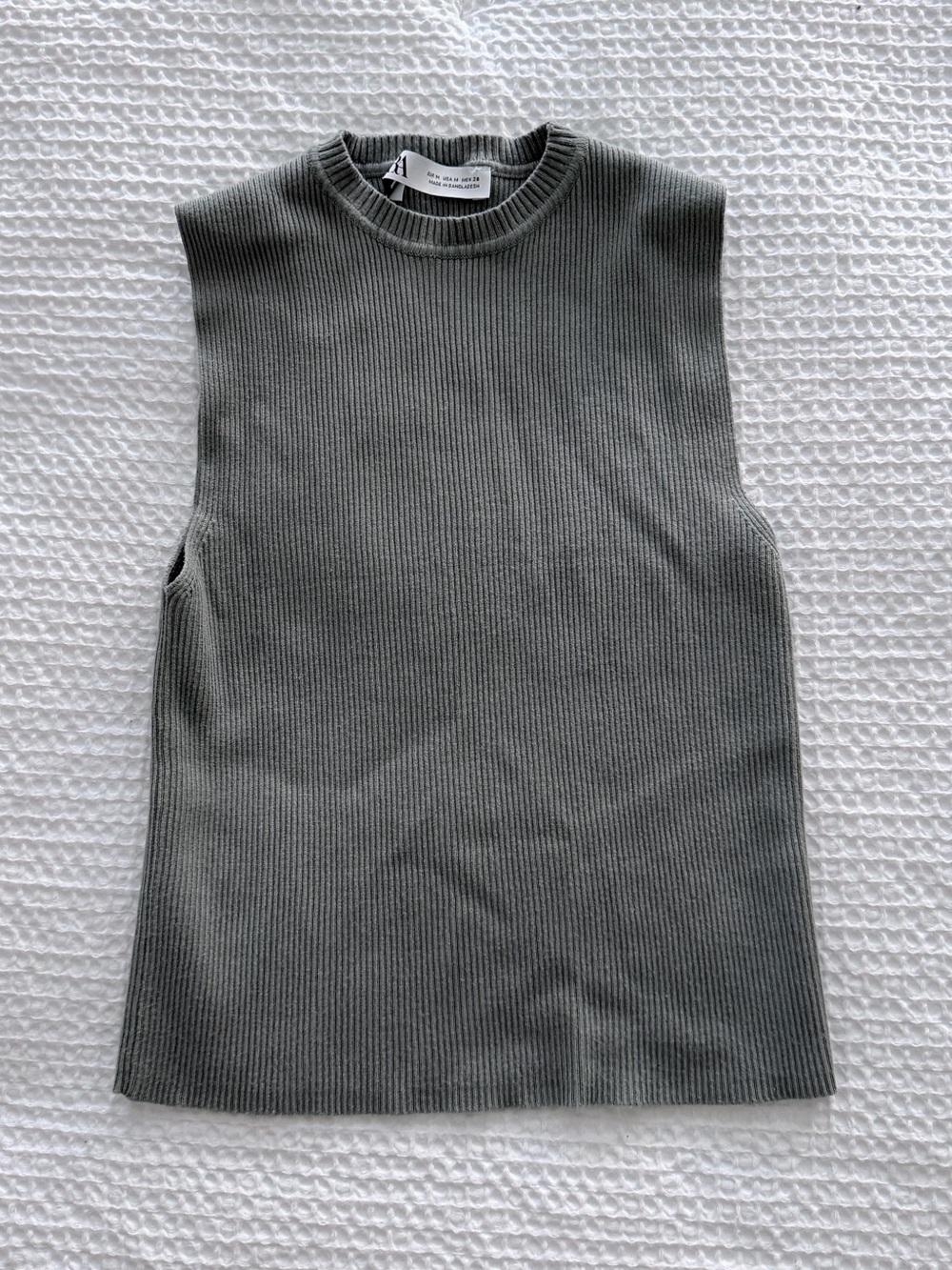 Zara Sleeveless Ribbed Tank Top Slated Green